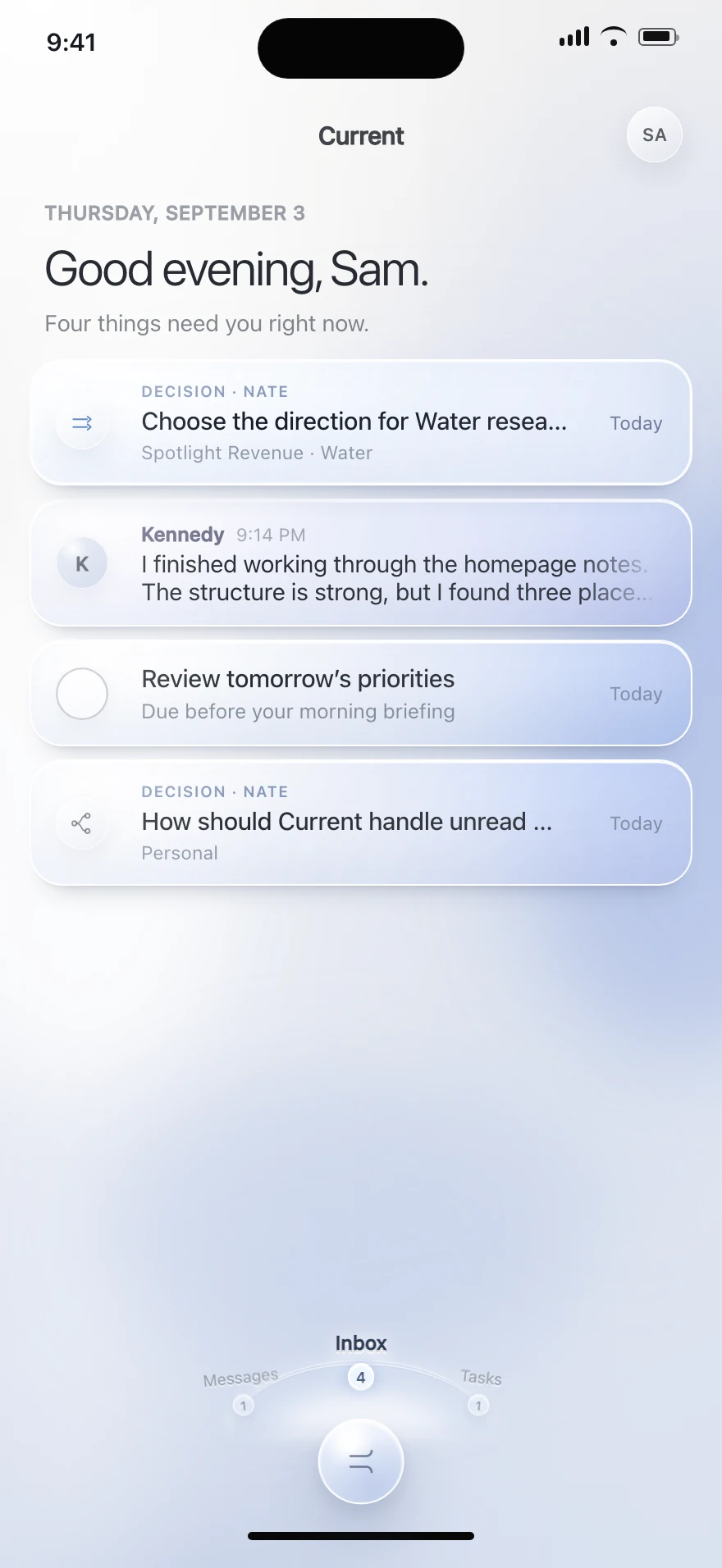 Accepted Water Current Inbox design