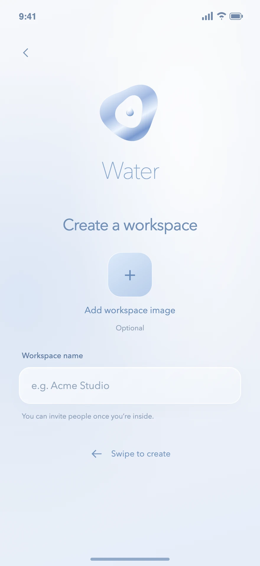 Water accepted design: Create workspace